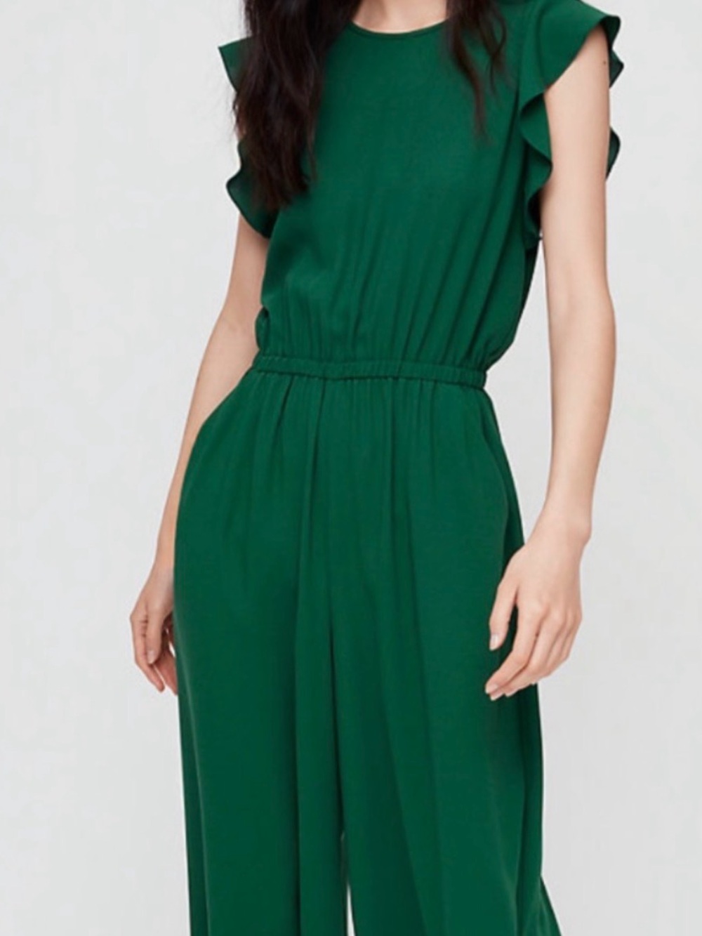 Wilfred Aritizia Emerald Green Ruffle Sleeve Jumpsuit